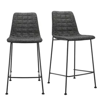 Set of Two 26" Black Fabric and Steel Low Back Counter Height Bar Chairs