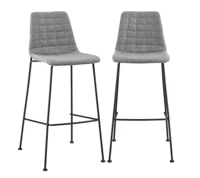 Set of Two 30" Light Gray and Black Fabric and Steel Low Back Bar Height Bar Chairs