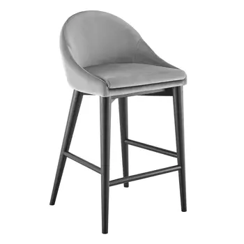 26" Gray and Black Velvet and Solid Wood Low Back Counter Height Bar Chair