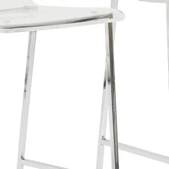 Set of Two 30" Clear And Silver Acrylic And Steel Low Back Bar Height Bar Chairs
