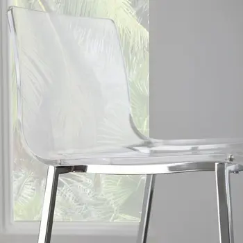 Set of Two 30" Clear And Silver Acrylic And Steel Low Back Bar Height Bar Chairs