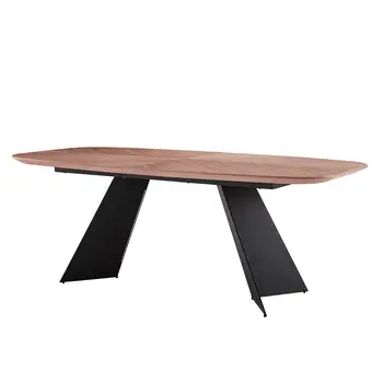 79" Brown and Black Wood And Steel Double Pedestal Base Dining Table