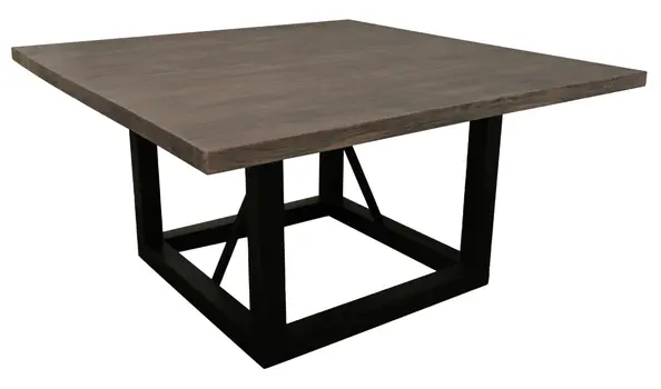 60" Dark Brown and Black Solid Wood and Iron Frame Base Square Dining Table