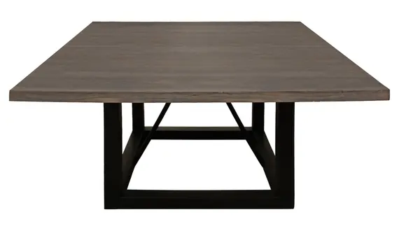 60" Dark Brown and Black Solid Wood and Iron Frame Base Square Dining Table