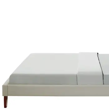 Beige Solid Wood King Tufted Upholstered Linen Bed