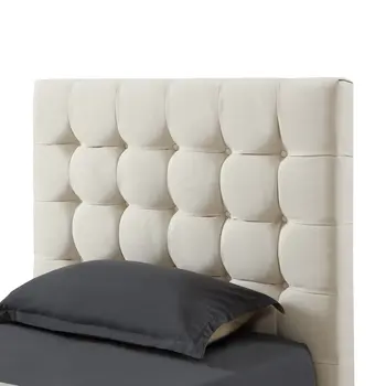 Beige Solid Wood Twin Tufted Upholstered Linen Bed Frame