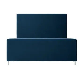 Denim Blue Solid Wood King Upholstered Linen Bed