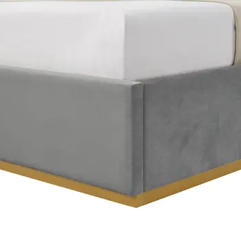Gray Solid Wood King Upholstered Velvet Bed