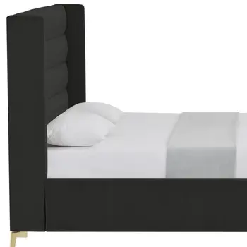 Black Velvet Upholstered Queen Bed Frame