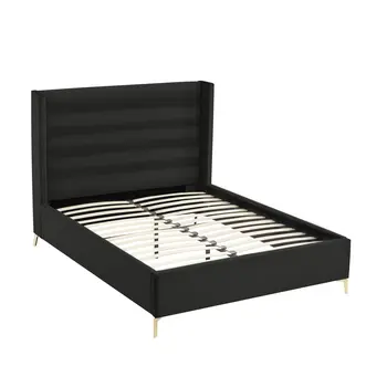 Black Velvet Upholstered Queen Bed Frame