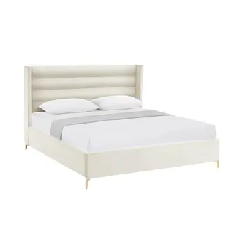 Cream Velvet Upholstered Queen Bed Frame