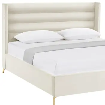 Cream Velvet Upholstered Queen Bed Frame