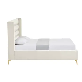 Cream Velvet Upholstered Queen Bed Frame