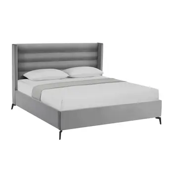 Light Gray Velvet Upholstered King Bed Frame