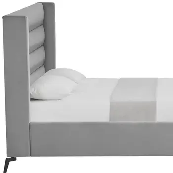 Light Gray Velvet Upholstered King Bed Frame