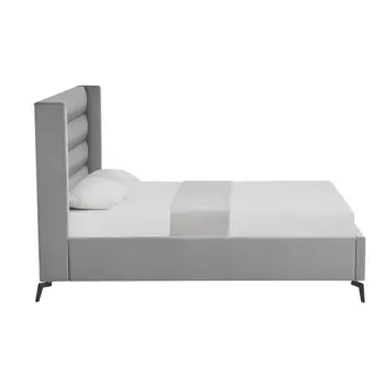 Light Gray Velvet Upholstered King Bed Frame