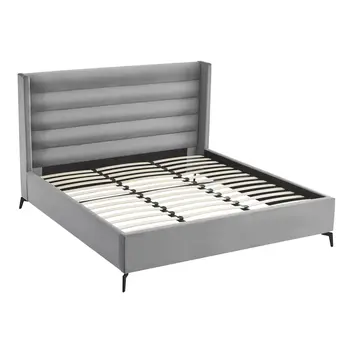 Light Gray Velvet Upholstered King Bed Frame