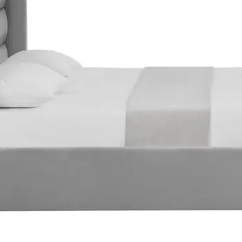 Light Gray Velvet Upholstered King Bed Frame