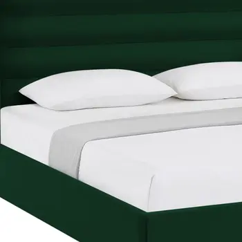 Green Velvet Upholstered King Bed Frame