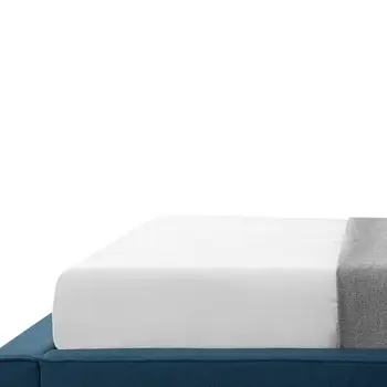 Denim Blue Solid Wood Queen Upholstered Linen Bed