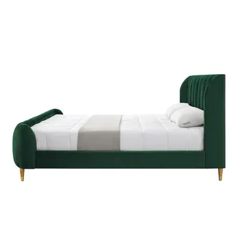 Hunter Green Solid Wood King Tufted Upholstered Velvet Bed Frame