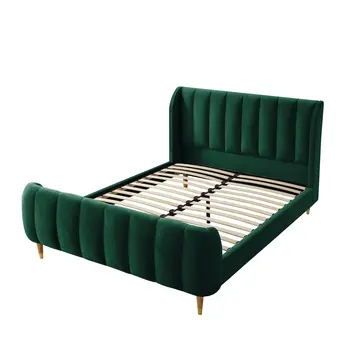 Hunter Green Solid Wood King Tufted Upholstered Velvet Bed Frame