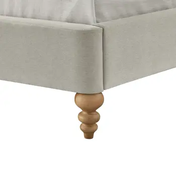 Beige Solid Wood Queen Tufted Upholstered Linen Bed