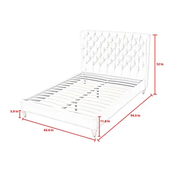 Cream Solid Wood Queen Tufted Upholstered Linen Bed