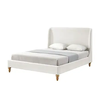 Cream Solid Wood Queen Upholstered Linen Bed