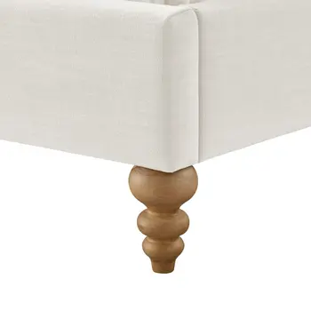 Cream Solid Wood Queen Upholstered Linen Bed