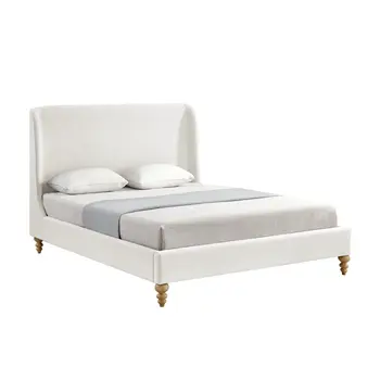 Cream Solid Wood Queen Upholstered Linen Bed