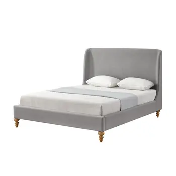 Gray Solid Wood Twin Upholstered Linen Bed