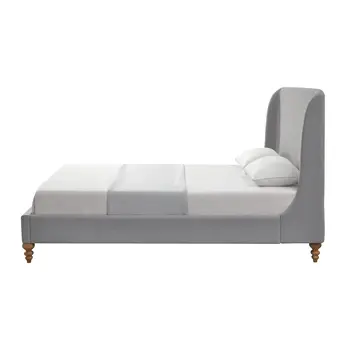 Gray Solid Wood Twin Upholstered Linen Bed