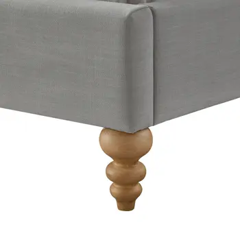Gray Solid Wood Twin Upholstered Linen Bed