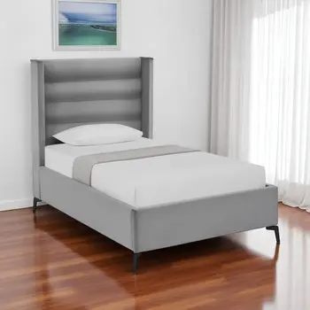 Light Gray Velvet Upholstered Full Bed Frame