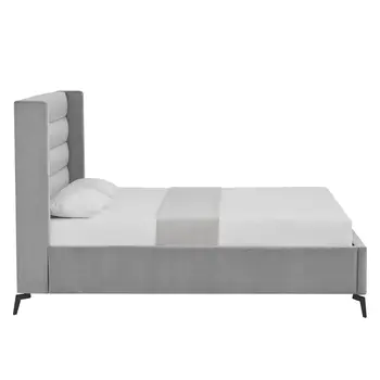 Light Gray Velvet Upholstered Full Bed Frame