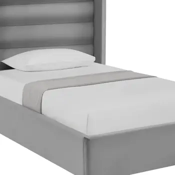 Light Gray Velvet Upholstered Full Bed Frame