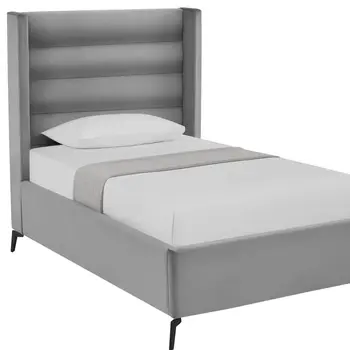 Light Gray Velvet Upholstered Full Bed Frame