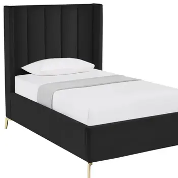 Black Velvet Upholstered Full Bed Frame