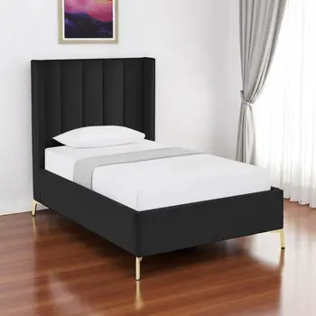 Black Velvet Upholstered Full Bed Frame