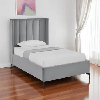 Light Gray Velvet Upholstered Full Bed Frame