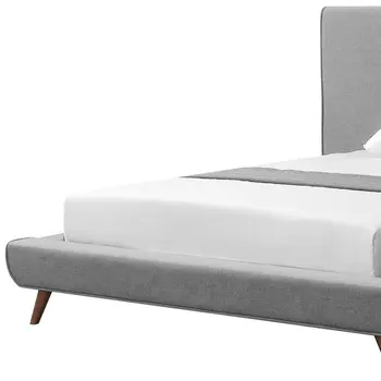 Gray Solid Wood Full Upholstered Linen Bed