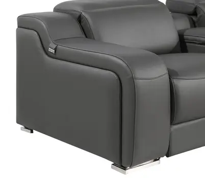 Dark Gray Italian Leather Power Reclining L Shaped Five Piece Corner Sectional