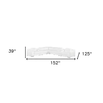 White Italian Leather 3 Power Reclining L Shaped Eight Piece Corner Sectional With Console
