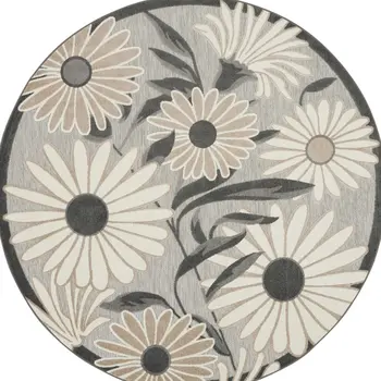 5' Beige And Gray Round Floral Indoor Outdoor Area Rug