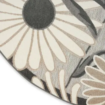 5' Beige And Gray Round Floral Indoor Outdoor Area Rug