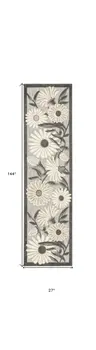 12' Beige And Charcoal Floral Indoor Outdoor Runner Rug