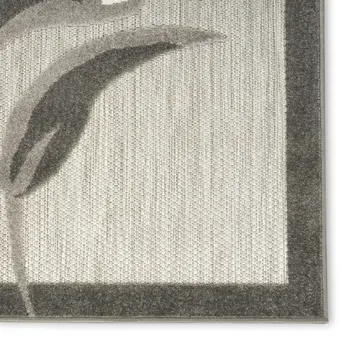 12' Beige And Charcoal Floral Indoor Outdoor Runner Rug