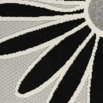 8' Black And White Floral Indoor Outdoor Runner Rug