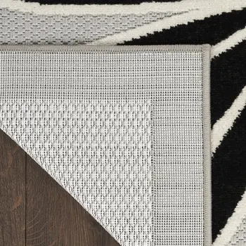 8' Black And White Floral Indoor Outdoor Runner Rug